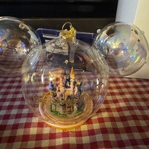 Walt Disney World 50th Anniversary Castle Mickey Ears Icon Glass Ornament NWT